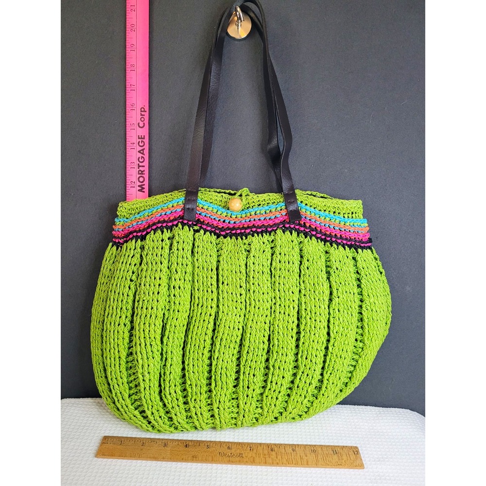 Maggi B Crochet Leather Straps Bag, Button Closure